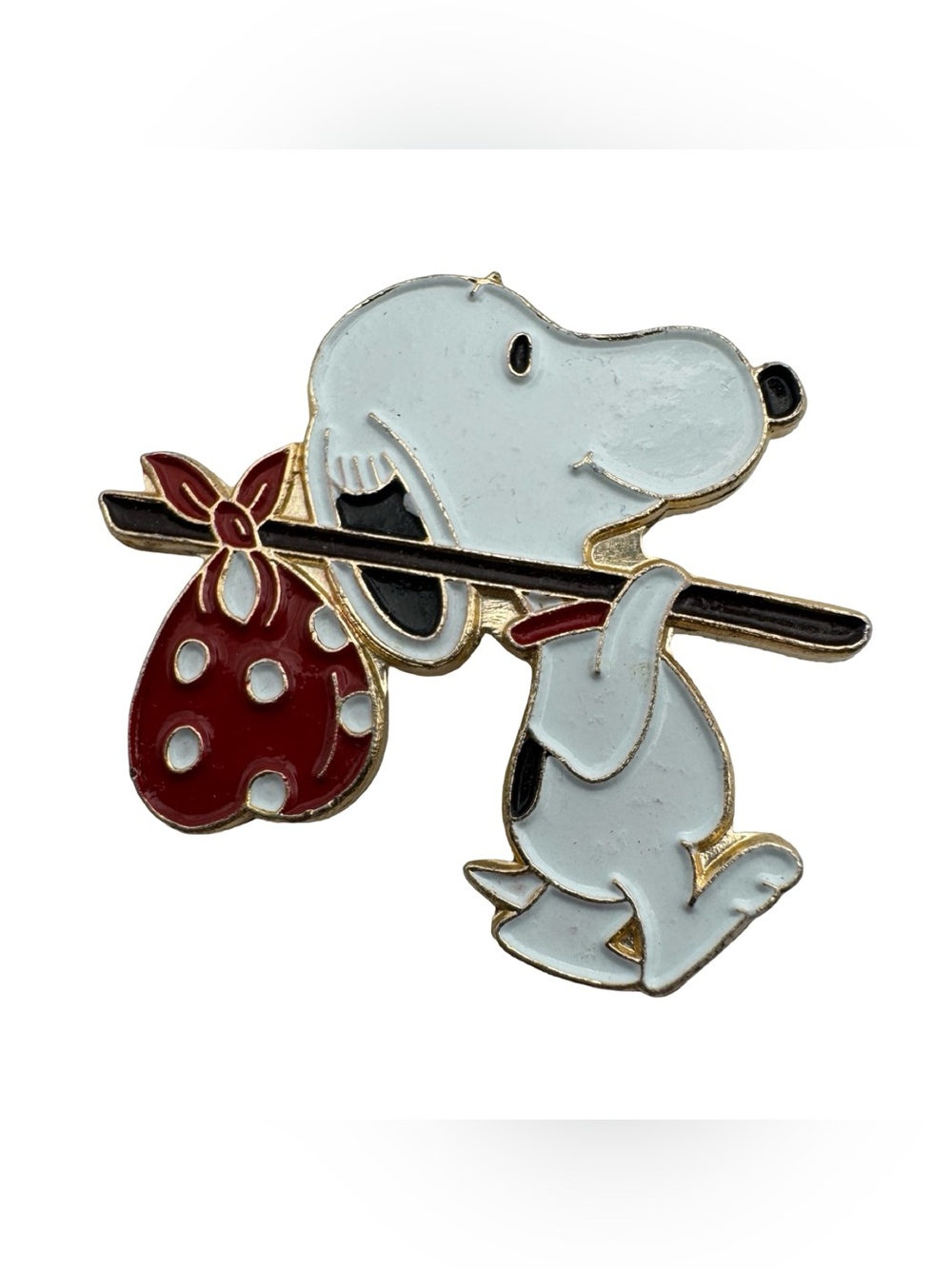 Vintage Aviva‎ Peanuts Snoopy Hobo Bindle Cloisonne Enamel Pin Brooch 1"